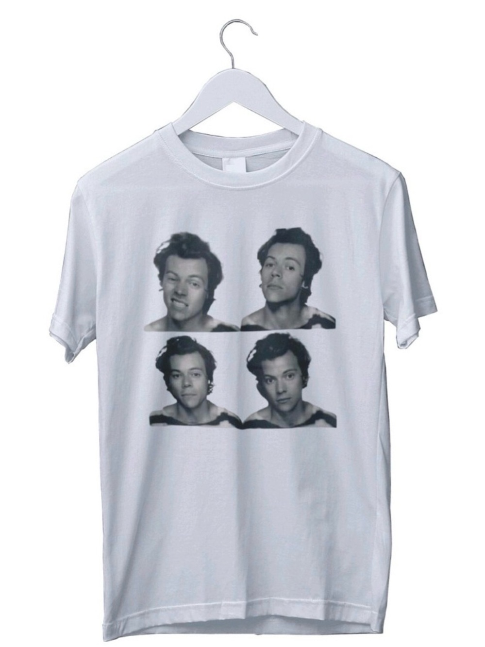 #6 White Graphic Men's T-Shirt with Black Portrait Print